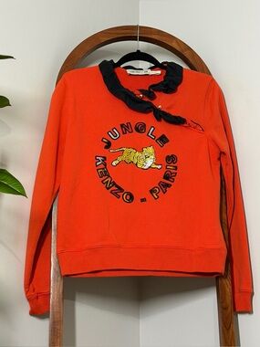 Kenzo + H&M MEDIUM Orange Jungle Tiger Embroidered Sweatshirt with Ruffle Neck